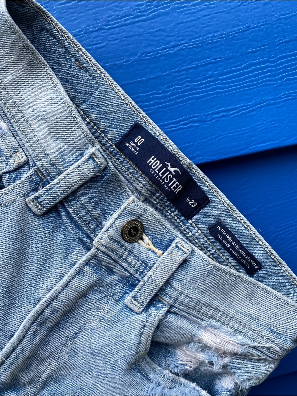 Hollister Light Blue Distressed Denim Cutoff Shorts - Picture 2 of 4